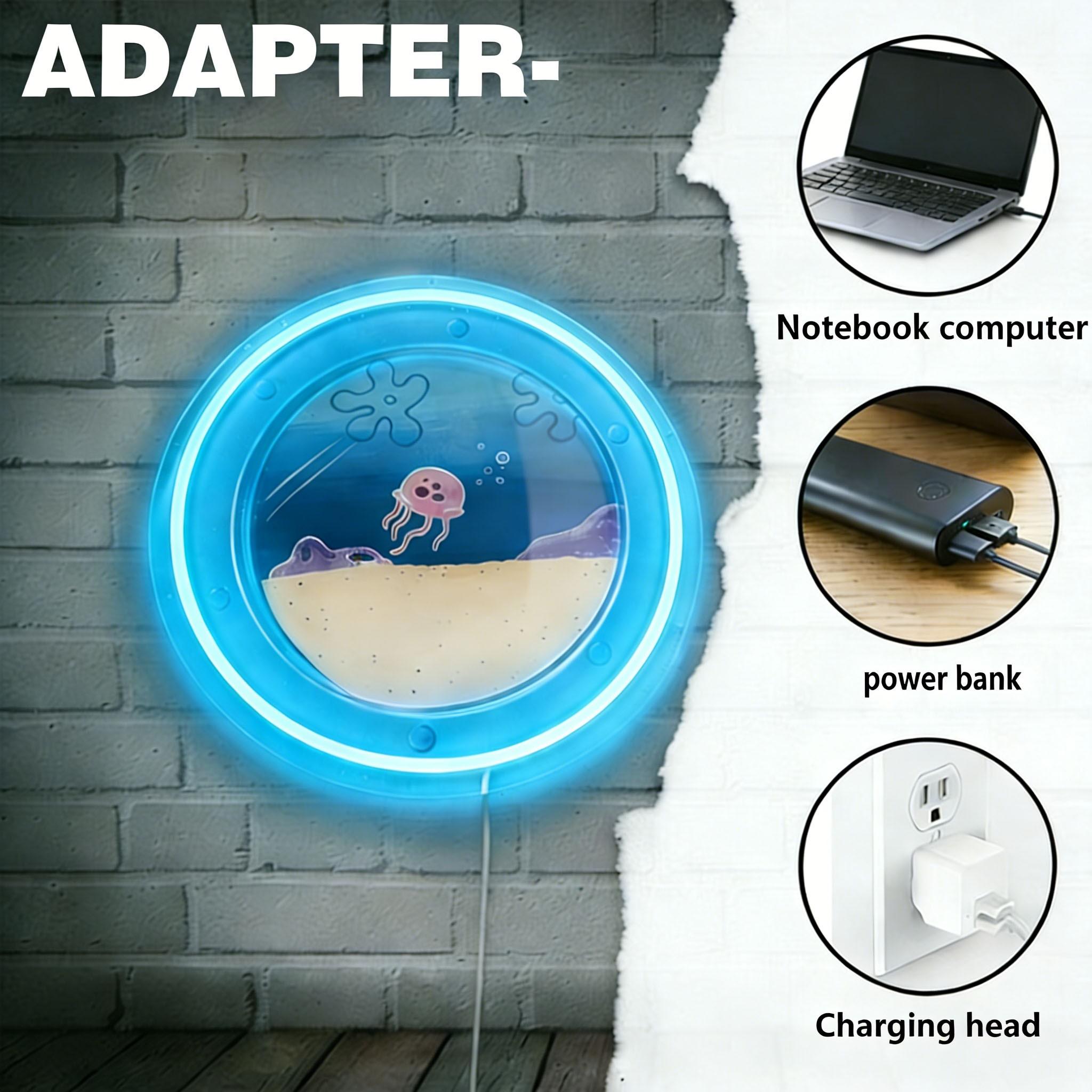 Acrylic Jellyfish Neon Light, Wall-Mounted Adjustable USB Lighting, Perfect for Kids Room, Gaming Room, Birthday Gift, Halloween, Christmas