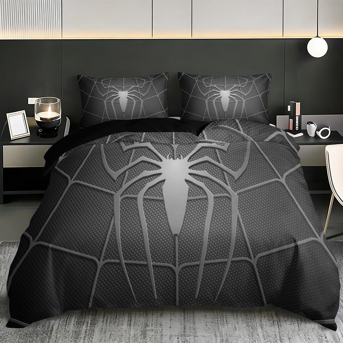 3pc Gray Spiderweb Bedding Set, Decorative bedding set, gray duvet cover set including 1 duvet cover and 2 pillowcases, suitable for single and double beds, available in multiple sizes, perfect for bedrooms, dormitories, guest rooms, and hotels