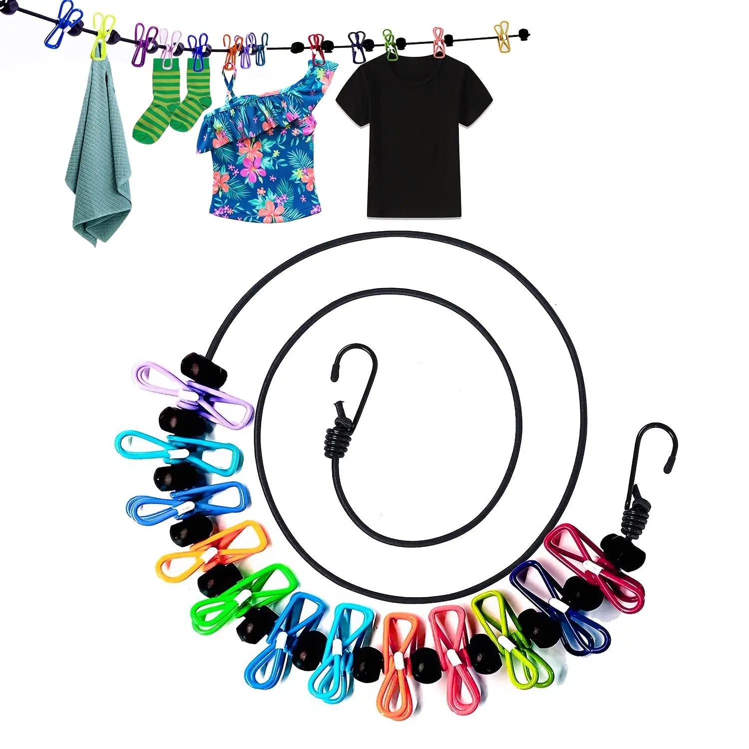 12 clips portable windproof clip set - backyard hotel balcony elastic clothesline (clip color is not fixed), clothes clip