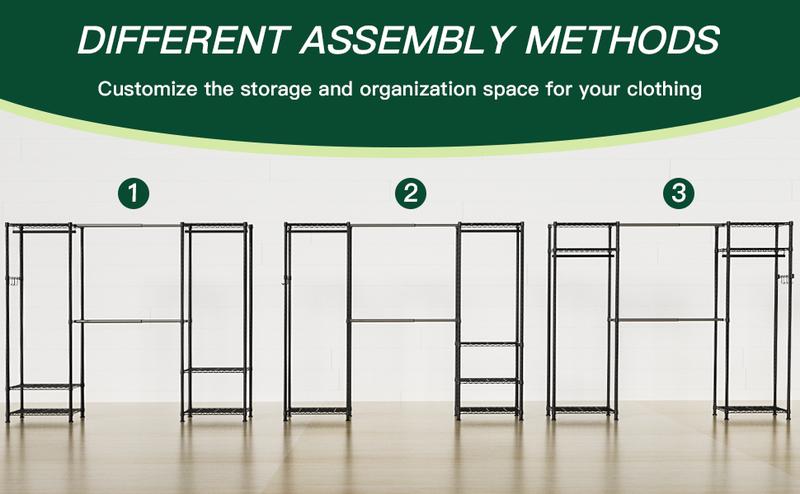 Ulif E1 Heavy Duty Closet Garment Rack, 6 Tiers Adjustable Metal Freestanding Expandable Clothing Storage with 4 Hanger Rods, Easy to Assemble Wardrobe  Organiser Steel