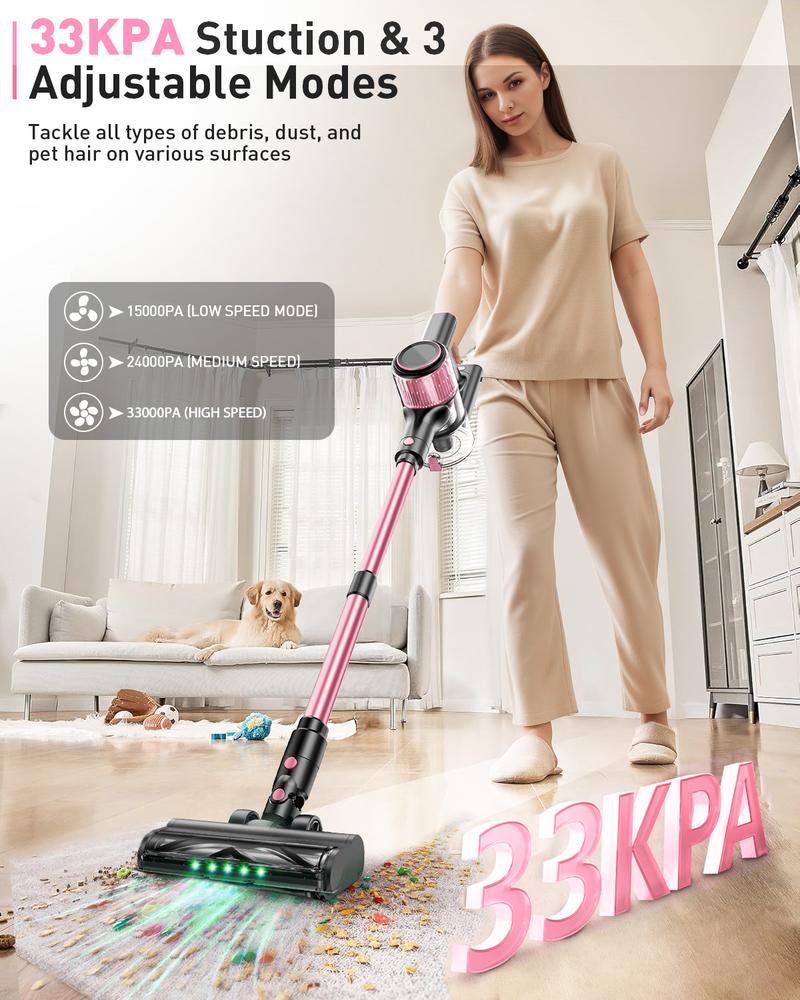 VICEASE Cordless Vacuum Cleaner, 450W 33Kpa, LED Display, Green LED, Anti-Tangle & 1.5L Dust Cup, Gift Box, 8-in-1 Vacuum for Hardwood Floor/Carpet/Pet Hair/Car VICEASE Cordless Vacuum Cleaner, 450W 33Kpa, LED Display, Green LED, Anti-Tangle & 1.5L Dust Cup, Gift Box, 8-in-1 Vacuum for Hardwood Floor/Carpet/Pet Hair/Car