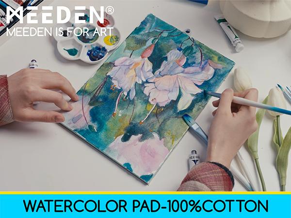 MEEDEN Art Watercolor Paper Block, 100% Cotton Watercolor Paper Pad of 20 Sheets, Cold Press, Hot Press, Rough, 5x7", 12x9", or 10x7", Christmas, Gift
