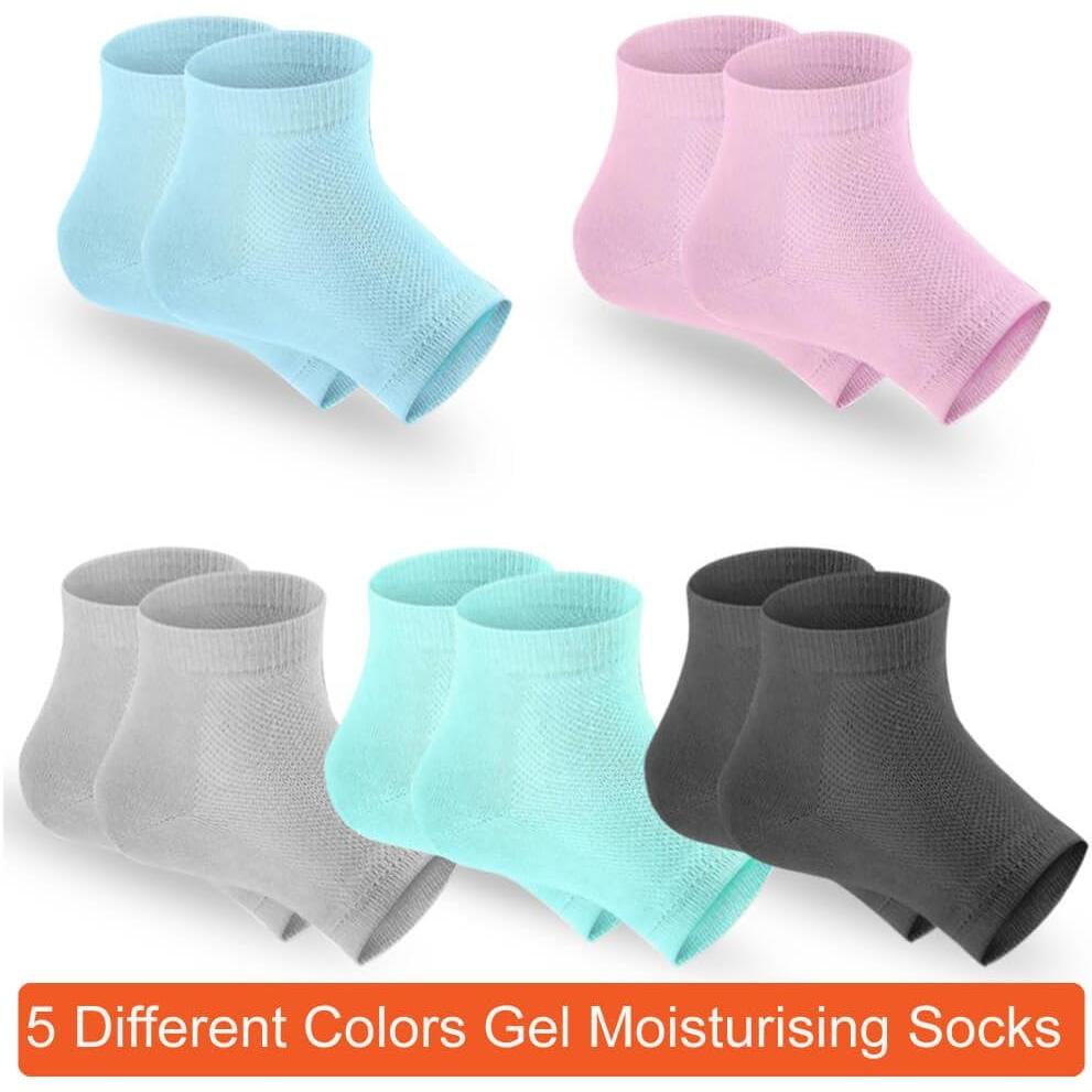 5 Pairs Moisturizing Gel Heel Socks Open  Socks for Dry Hard Cracked Heels, 5 Colors