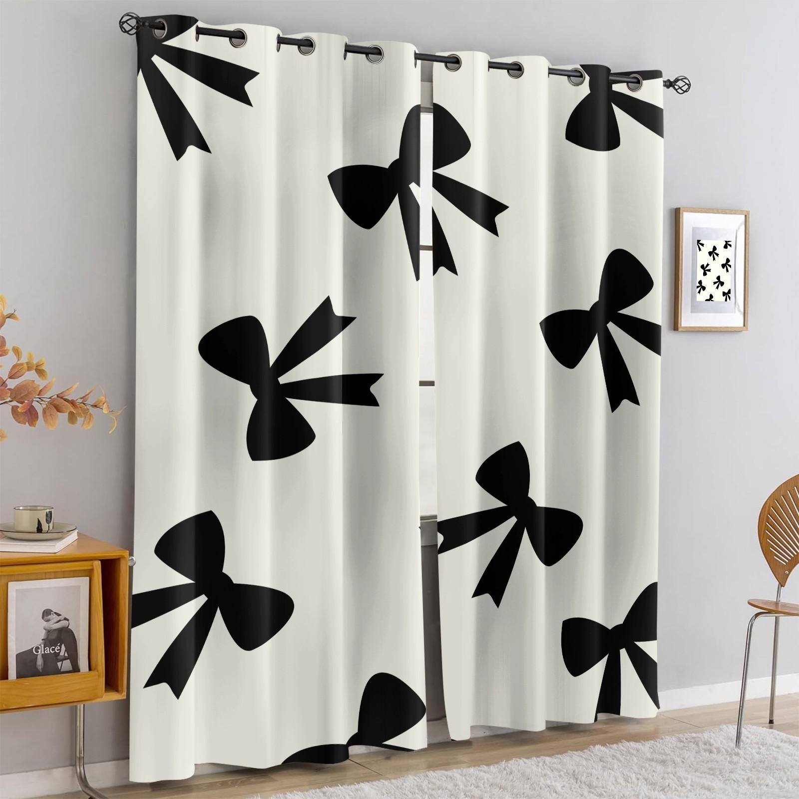 2Pcs 80% Blackout Bow Print Curtains, Minimalist Heart-Accented Window Drapes for Bedroom & Living Room, Sweet Gift for Girls