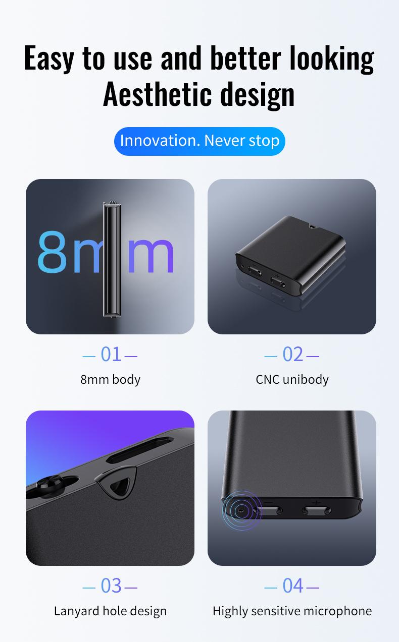 Ultra-Slim Hidden Magnetic Voice Recorder- 9.7g – One-Touch, HD Noise Reduction, Long Battery, Large Storage + OTG Adapter Audio Intelligent High-Definition Tape support one-click recording accuracy ample capacity