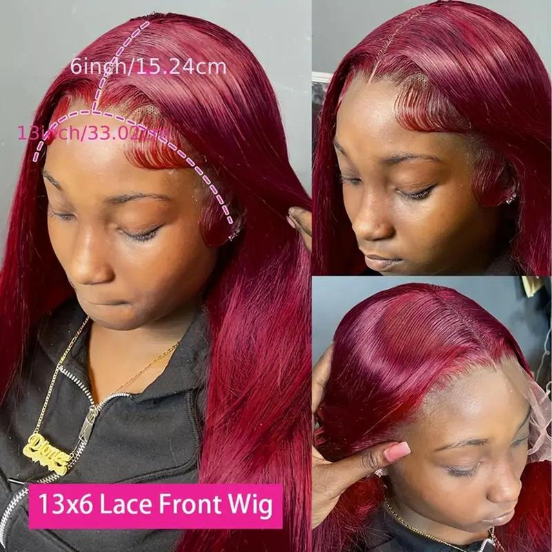 Burgundy 99J Lace Front Wig Straight 13x6 HD Lace Frontal Wig Human Hair For Women Pre Plucked Red Colored Lace Wig 180% Density