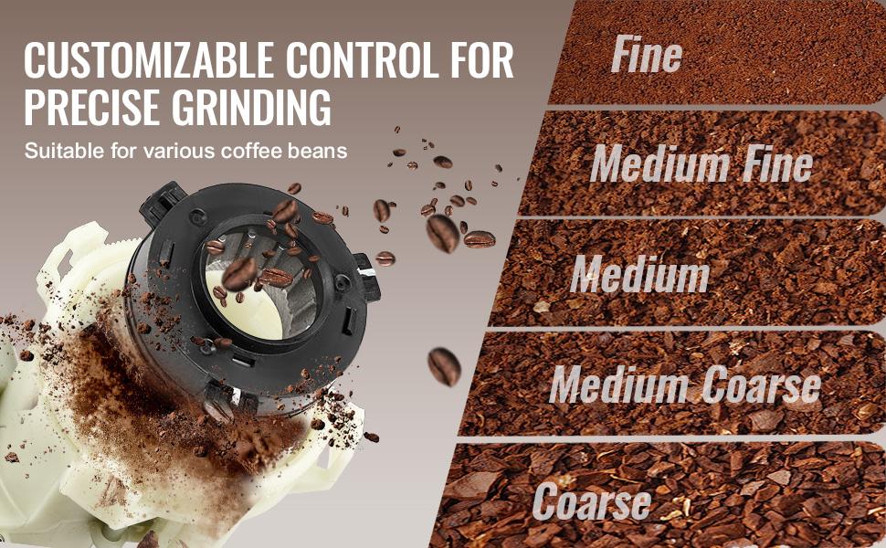 VEVOR Coffee Maker with Grinder, 8 Cup Programmable Coffee Machine, Grind and Brew Coffee Maker with 24-Hour Timer for Auto Brew, Reusable Filter, for Home Office Restaurant