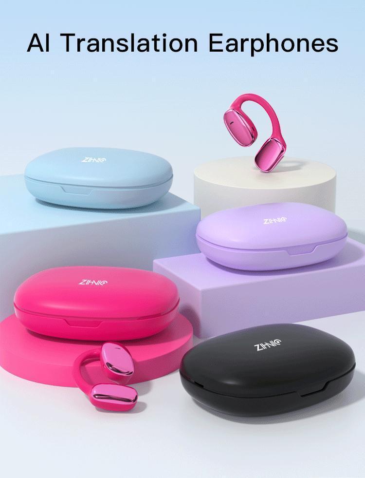 ZIHNIC S11 AITranslation Earbuds, Open-Ear Bluetooth 5.4 Headphones with Real-Time Voice Translator via App, IPX5 Waterproof, HiFi Stereo Sound,Wireless Earphones with Charging Case, Comfortable Design for Music, Sports, and Travel – Blue Audio Electronic