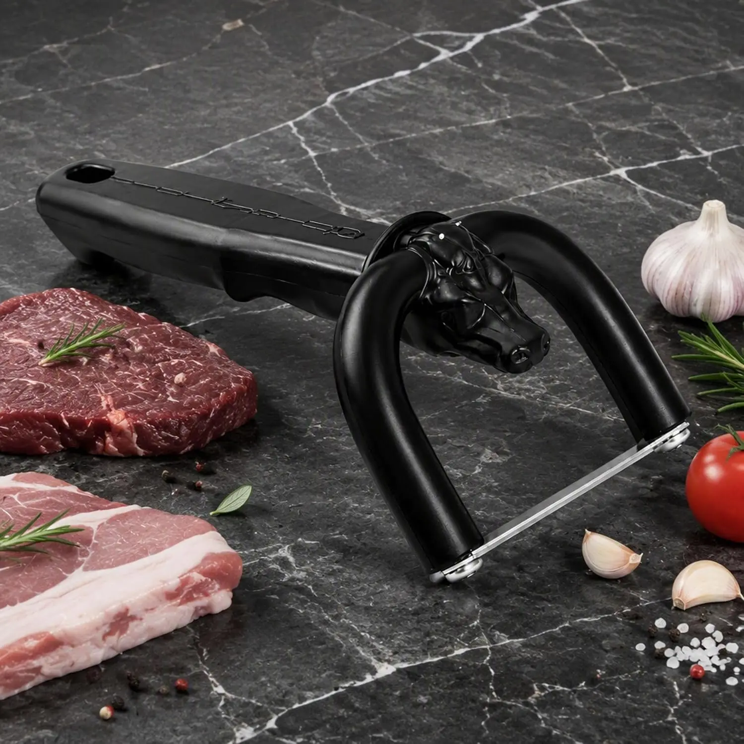 Modern Handheld Meat Slicer with Steel Blades - U-Grip Ergonomic Knife, Kitchen Utensil, Gadget for Home Cooking Beef, Pork Slicing, Fat Trimming, Butchering