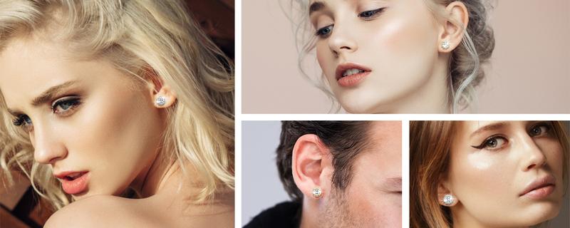 【Screw Back Halo Lab-Created Moissanite Earrings】 UCCIYO 0.2-8.0ct 3-10mm 925 Sterling Silver Real Moissanite Earrings Round Cut Brilliant Stud Earrings E103 For Women Men Fashion Jewelry  FallFreshness