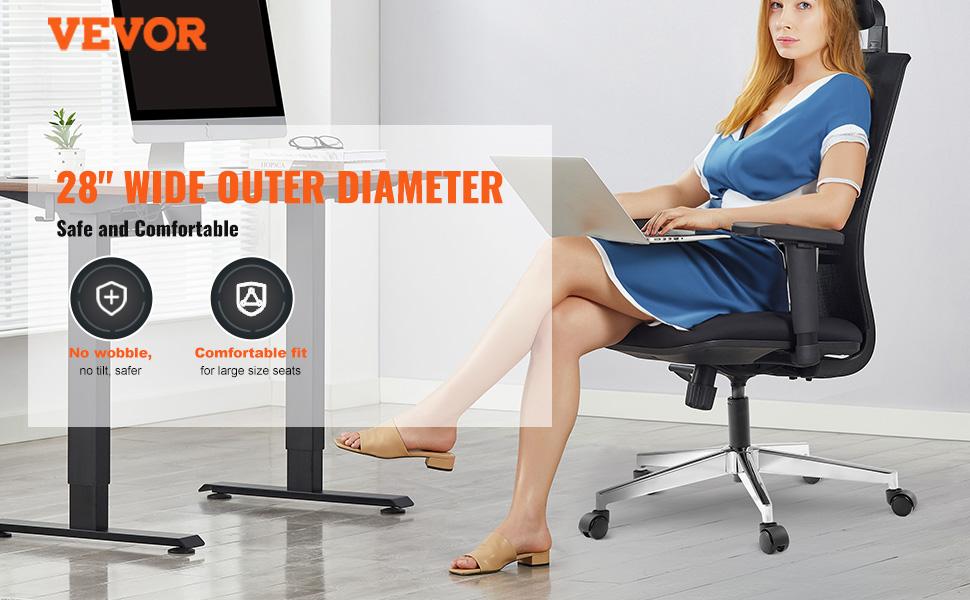 VEVOR Office Chair Base Replacement, 28, 2500 lbs Static Load Capacity, Heavy Duty Universal Computer Desk Chair Stool Base Part with Reinforced Metal Legs, Desk Chair Base Replacement Parts, Silver