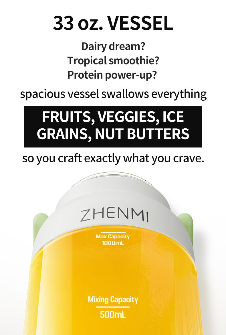 Ideal for Holidays, Birthdays & Thoughtful Gifting: ZHENMI BPA-Free Cordless Blender, 33oz Portable Ice Crushing Blender for Shakes & Smoothies, USB Rechargeable