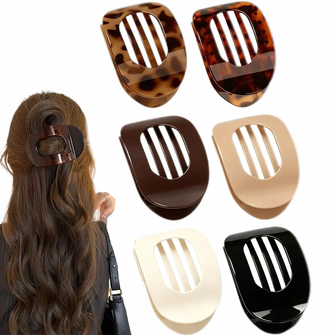 Women's 6-Pack Matte Flat No-Crease Claw Clips - Strong Hold for Thick/Thin Hair, Hair Clips Claw for Work/Party Girl Accessories