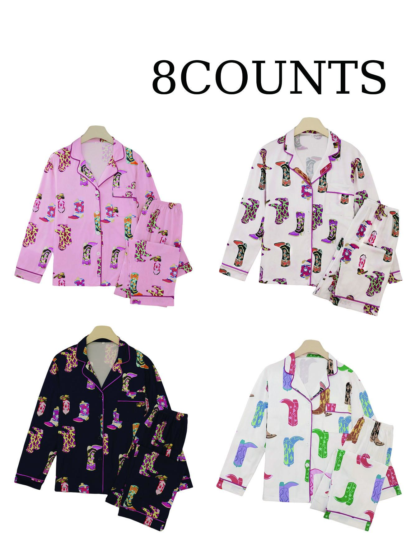 Women's Shoes Print Top & Pants Pyjama Set, Casual Comfy Long Sleeve Lapel Neck Top & Trousers Pyjama Set, Ladies Sleepwear for Spring & Fall, Casual Comfy Pajama