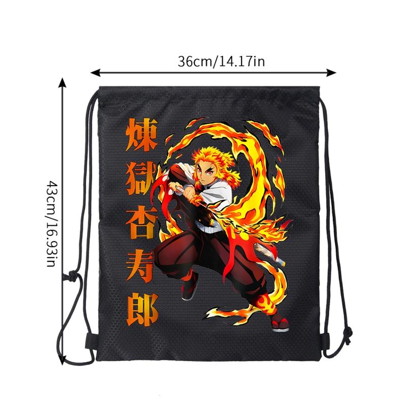 Flaming Sword Anime Character Print Drawstring Backpack for Casual Use School Sports Gym Bag Lightweight Durable for Teens and Young Adults Perfect Birthday Christmas Halloween Gift for Animation and Manga Enthusiasts