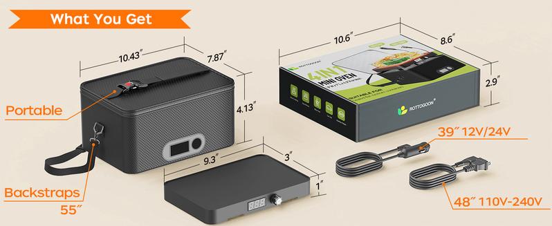 Portable Oven, 12V 24V 110V-240V Car Food Warmer Portable Personal  Electric Heated Lunch Box for Meals Reheating & Raw Food Cooking for Road Trip/Camping/Picnic/Family Gathering(Black) home portable electronic food heater adult portable food heater