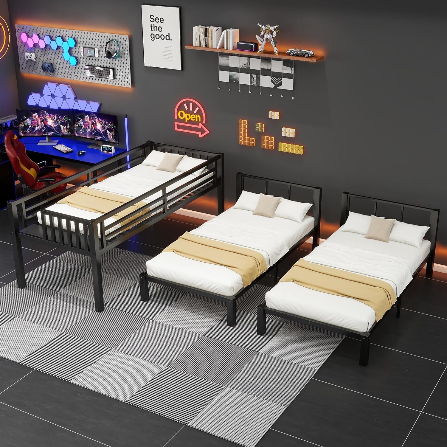 Metal Triple Bunk Bed Twin over Twin & Twin Bunk Beds for 3, Twin XL over Twin & Twin Bunk Bed Heavy-Duty Metal Triple Bunk Bed Frame, Noise Free,Can be converted into 3 separate beds Metal Triple Bunk Bed Twin over Twin & Twin Bunk Beds for 3, Twin XL over Twin & Twin Bunk Bed Heavy-Duty Metal Triple Bunk Bed Frame, Noise Free,Can be converted into 3 separate beds