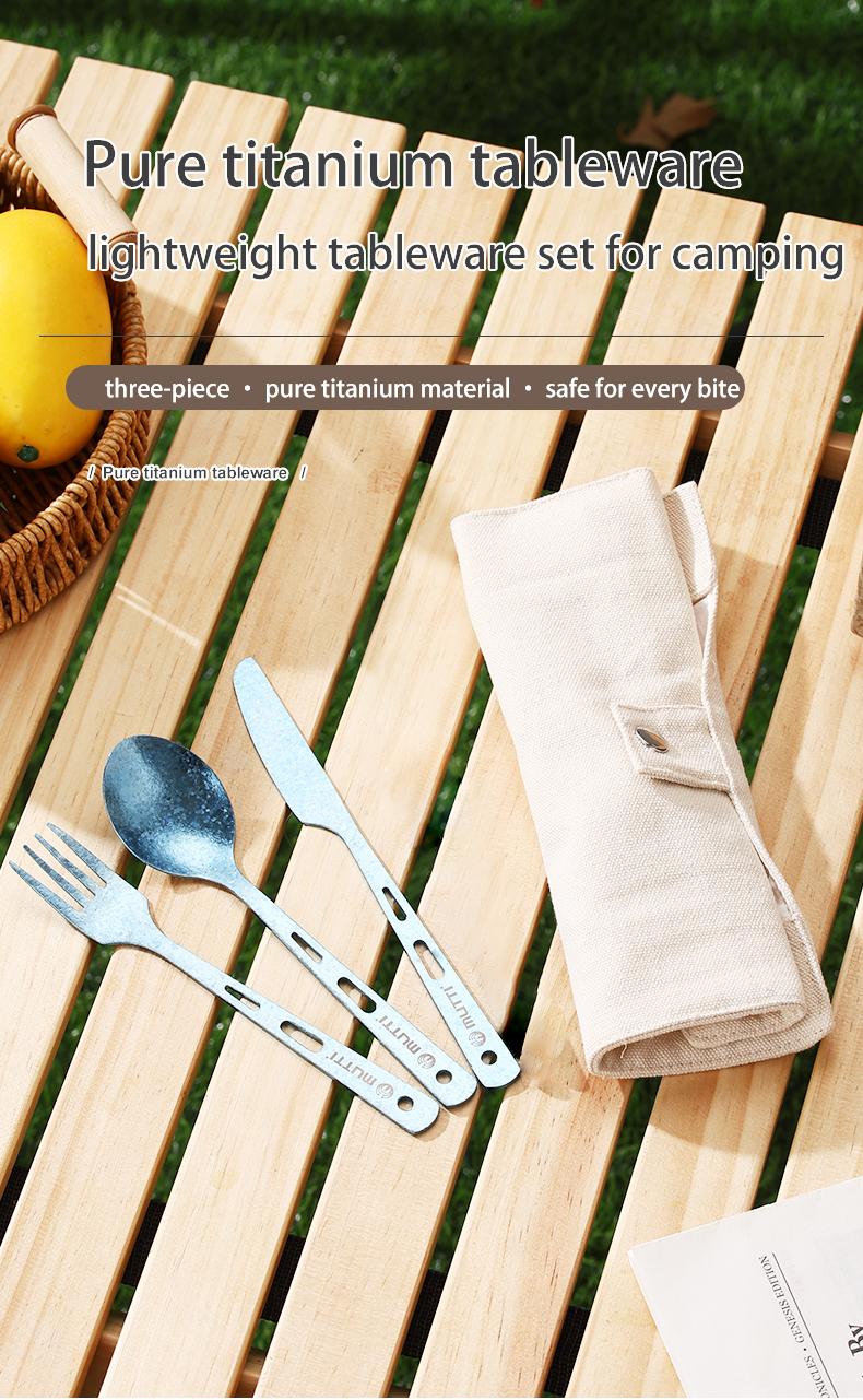 MUTTI Monet Dinner Knife,Fork,And Spoon set Portable three piece set pure titanium tableware Cutlery