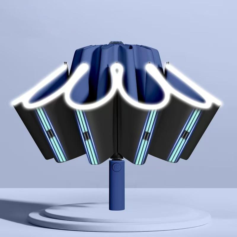 Double 10 Bone Reverse Automatic Umbrella, Reflective Strip Safety Folding Umbrella, Sun Rain Two-Use Anti-Bounce Shade Umbrella, Lightweight Foldable Umbrella, Portable Folding Umbrella, Sunshade Umbrella