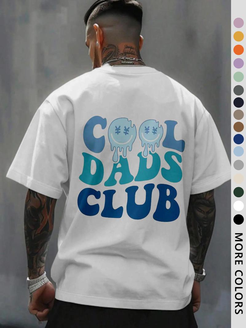 Men's Regular Fit Cool Dads Club Figure Print Round Neck Tee, Casual Short Sleeve Crew Neck T-shirt for Daily Wear, Fashion Men's Top for All Seasons, Tropical, Casual Style Tee