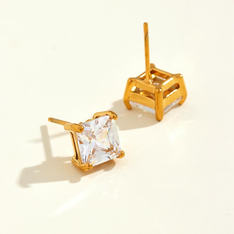 Stainless Steel Vacuum Plated 18K Zirconia Square Stud Earrings Small Sugar Cube Earrings Hypoallergenic Fashion Jewelry
