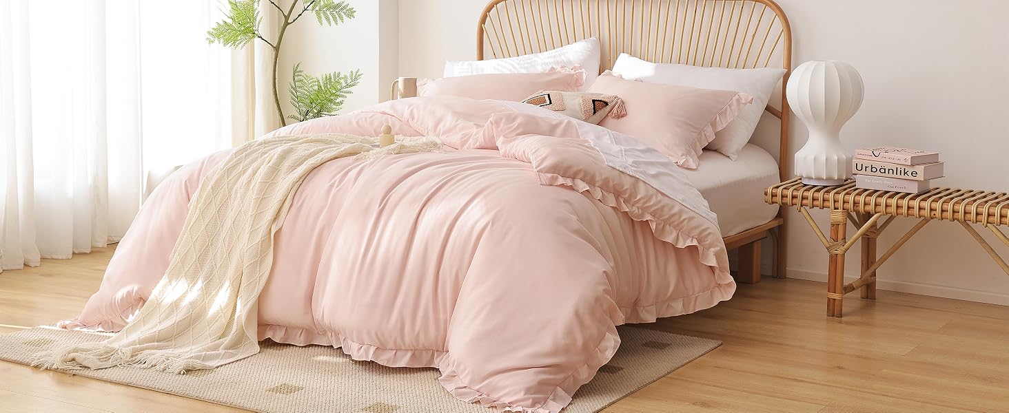 Blush Pink Comforter Set King – Soft Microfiber, Lightweight All Season Bedding, Ruffle, Breathable Set with 2 Pillow Shams, Machine Washable Blush Pink Comforter Set King – Soft Microfiber, Lightweight All Season Bedding, Ruffle, Breathable Set with 2 Pillow Shams, Machine Washable