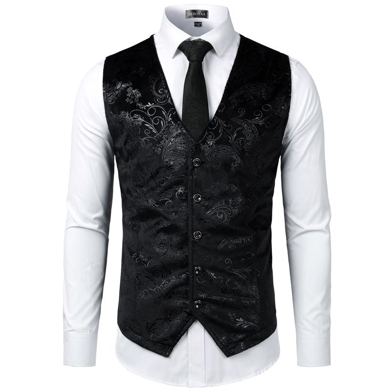 ZEROYAA Mens Hipster Metallic Paisley Printed Single Breasted V-Neck Suit Vest/Tuxedo Waistcoat Shirts Tops Elegant Floral funny shirts father's dad gifts ZEROYAA Mens Hipster Metallic Paisley Printed Single Breasted V-Neck Suit Vest/Tuxedo Waistcoat Shirts Tops Elegant Floral funny shirts father's dad gifts