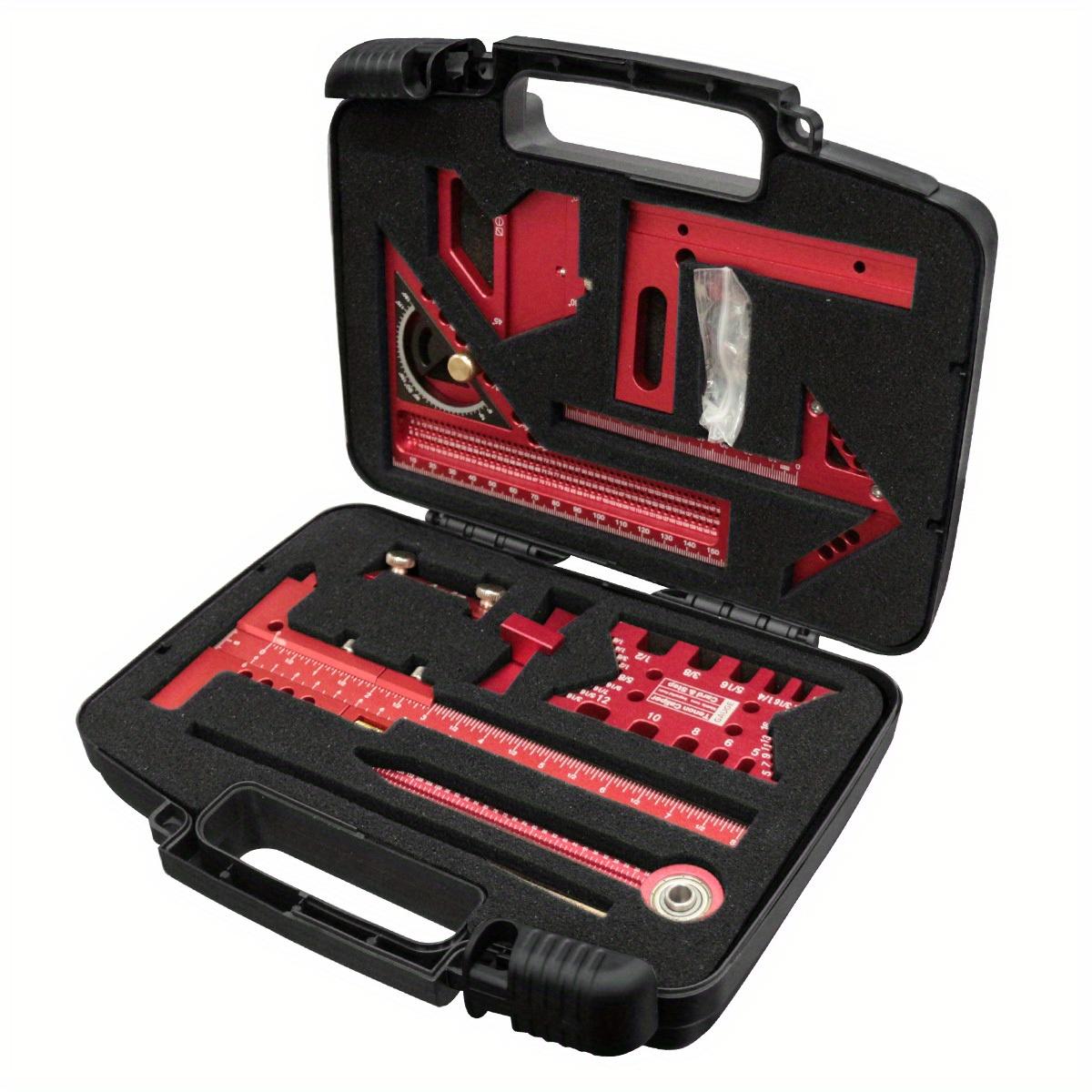 6/7/8Pcs Woodworking Square Kit with Box, Precision Carpenter Quick Splicing Planning and Layout Tools, Aluminum Scribeing Ruler, Center Finder, Circular Drawing Compass, Honing Guide, Height Gauge, Measuring Ruler