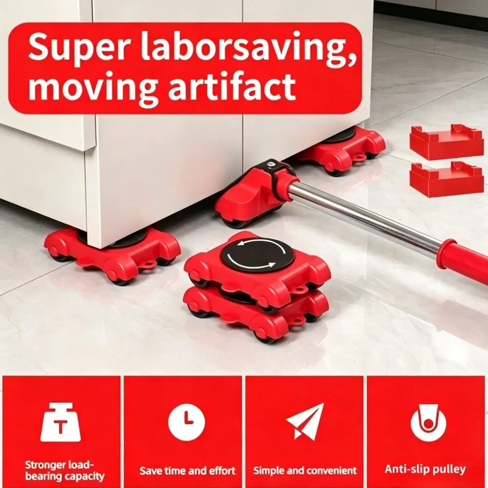 1/2 Pack Heavy Furniture Moving Kit Optional, Includes Pry Bar and 8 Base Rollers, Furniture Lifter with 360° Swivel Casters, Heavy Load Moving Sliders, Home Transport Rollers for Sofa, Fridge, Appliances, Cabinets, House Moving & Renovation