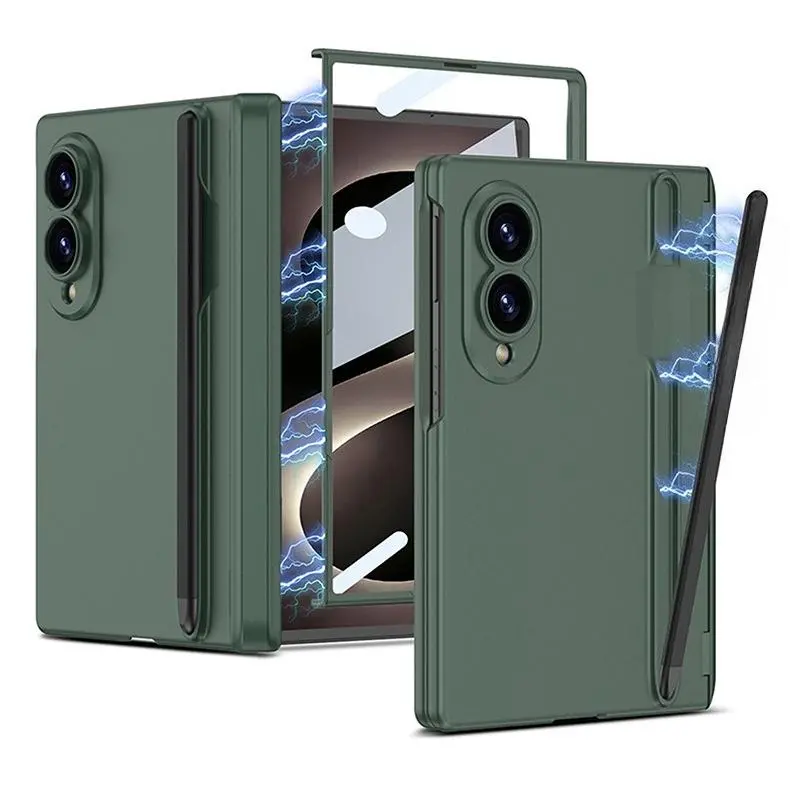 Compatible with Z Fold 8, Solid Color Magnetic Shockproof Foldable Phone Case with Built-In Pen Slot and Stylus Included HNZ0700