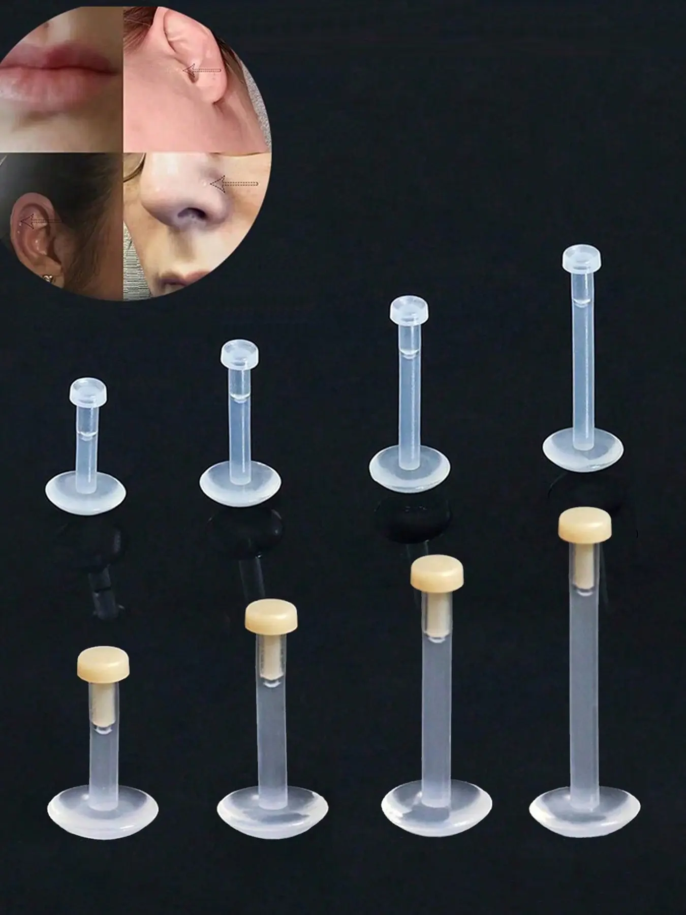 8PCS 18G Clear Cartilage Earrings Push Top Piercing Retainers 2mm Flat Top Bioflex Lip Rings Tragus Cartilage Helix Earrings Nose Studs Labret Retainer for Women Men 6/8/10/12mm Bar Length