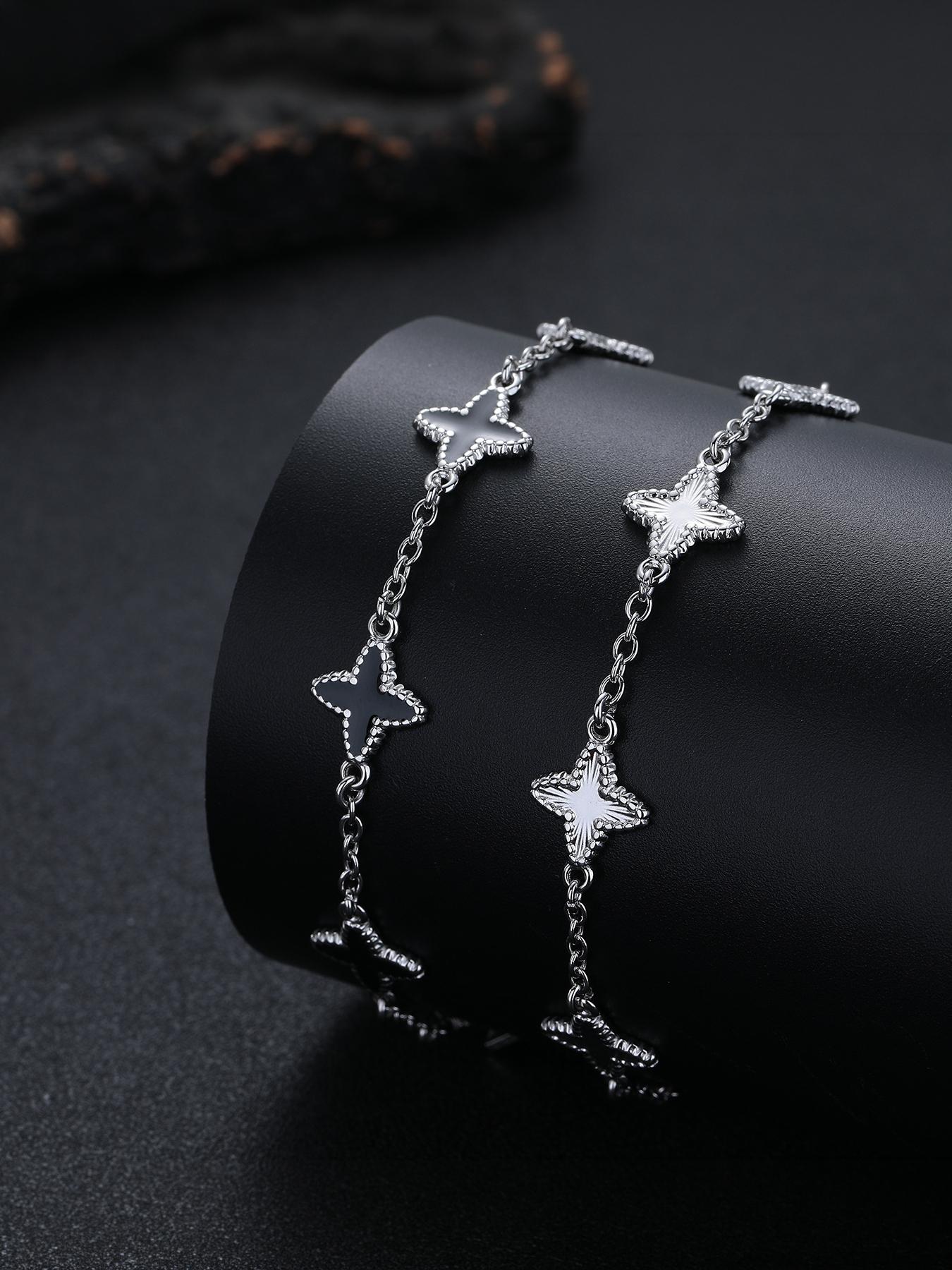 Four-pointed star bracelet, a niche design for men and women, made of titanium steel, featuring a light luxury and high-end feel, suitable for stacking, #Couple's Style# Jewelry/Stainless Steel/Fade-resistant/Allergy-proof/Festivals/Parties/Ideal Gift