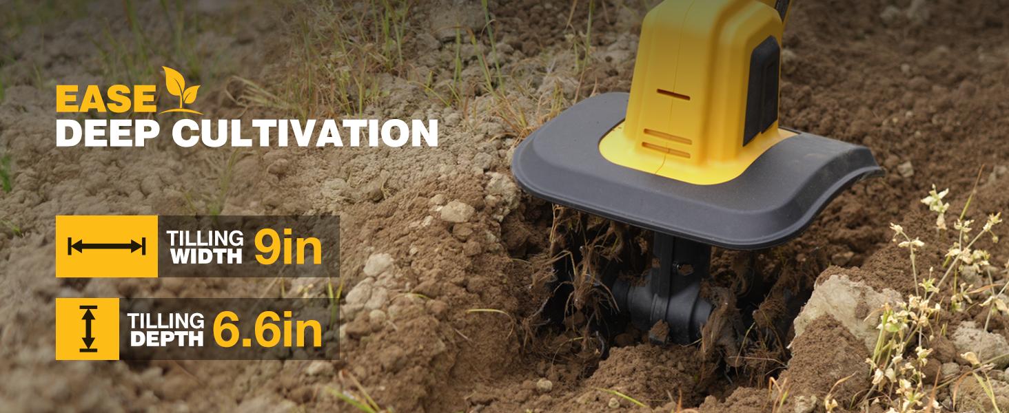 Alloyman 20V Cordless Tiller Cultivator, 360RPM Electric Garden Tiller, with 2 * 2.0Ah Batteries & Charger, 9In Tilling Width and 6.6In Depth Garden Rototiller for Lawn/Gardening/Soil Cultivation, Gifts for Perfect Christmas and New Year Idea