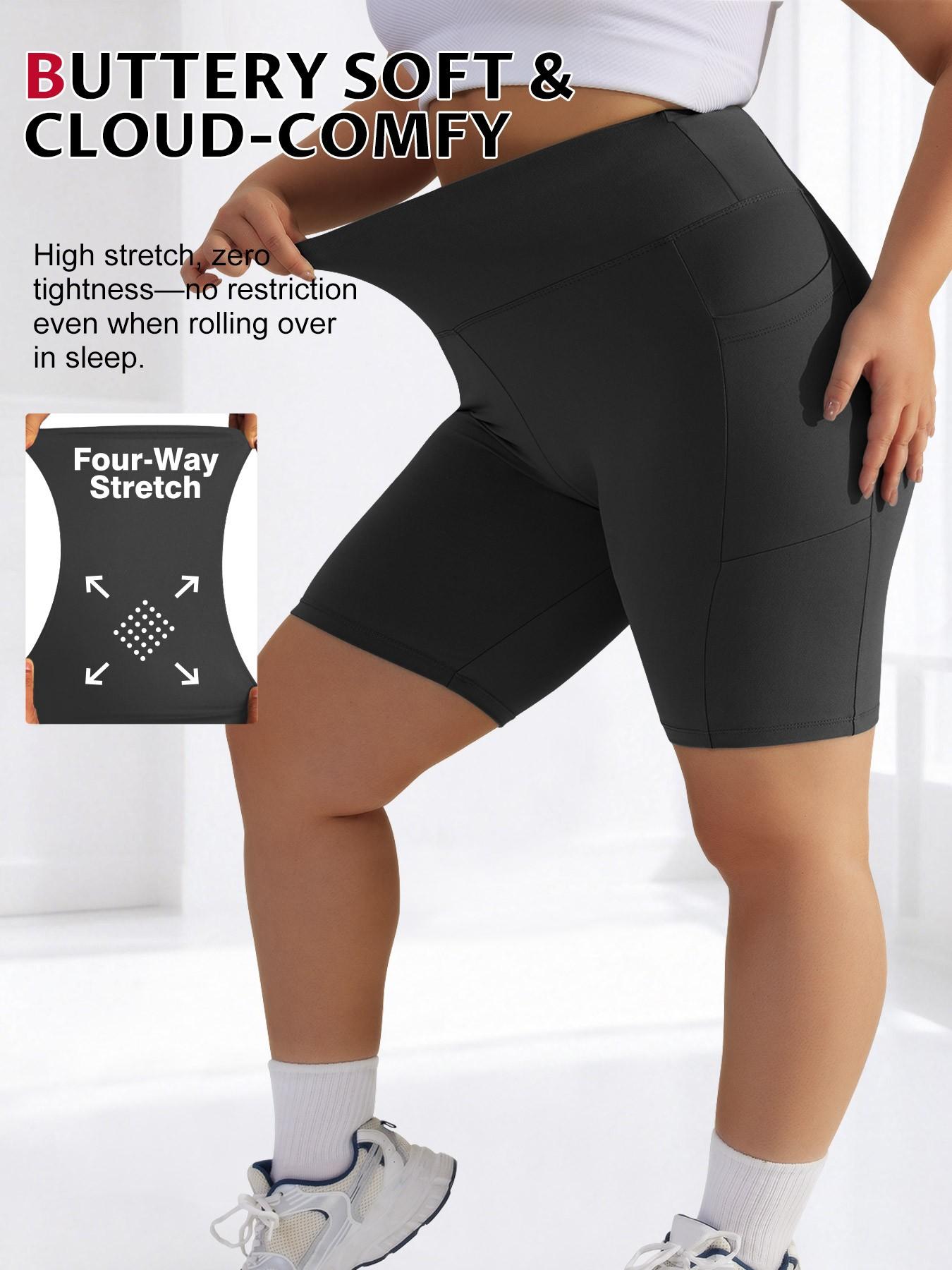 Women's Plus Size Casual Tight Fit Solid Color Shorts, Fitted Fashion Shorts, Side Pockets, Comfortable Daily Wear, Fashion Design, Perfect for Everyday Use