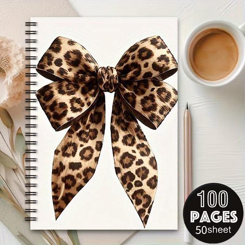 1 Spiral Notebook Leopard Print, 5.7x8.26 inch, Durable Binding, Daily Journal for Office School, Travel Notes, Gift for Students Teachers, Birthday Christmas Back to School Supplies [2D] Flat