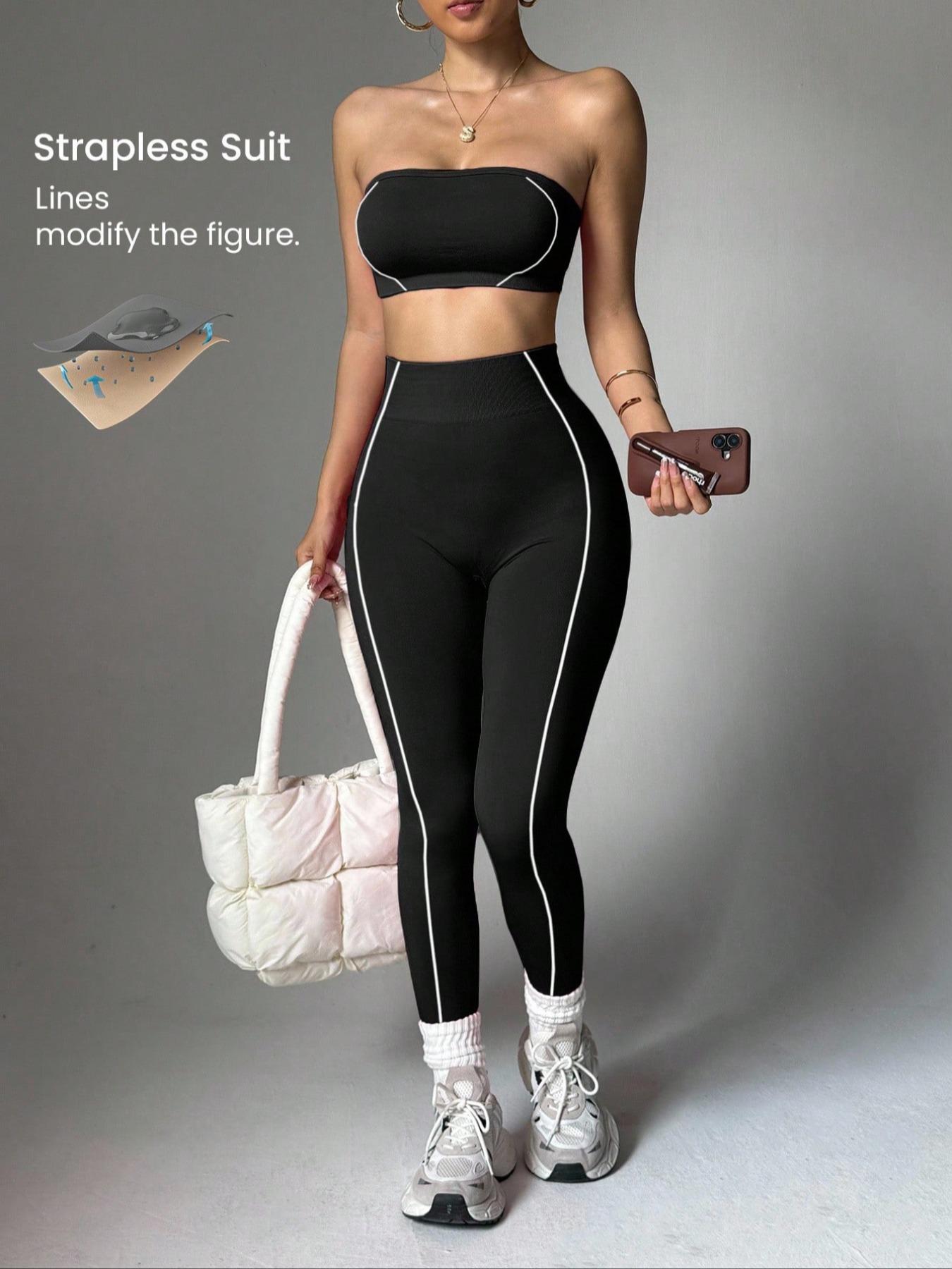 Women's Seamless Yoga Sportswear Set, Crop Top + Leggings, Anti-Slip Silicone Design, Breathable Comfort, Ideal for Gym, Running, Cycling,Crop Top + Tight Pants, Yoga Leggings, Breathable Activewear, Sports Fitness Wear