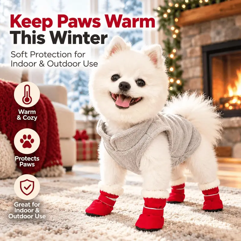 Soft Velvet Puppy Booties, Warm Non-Slip Paw Covers for Small Dogs Soft Velvet Puppy Booties, Warm Non-Slip Paw Covers for Small Dogs