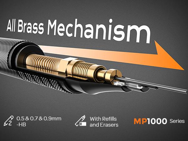 Nicpro 0.5 & 0.7 & 0.9 mm Metal Mechanical Pencil Set with Case, 6 PACK MP1000 Artist Lead Pencil with 12 Tubes HB & 2B Lead Refills, 3 Erasers For Architect Art Writing Drafting Sketching Drawing