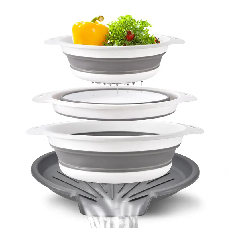 3 Pcs Foldable Strainer Set, Kitchen Strainer Set, Vegetable Colander, with Sink Drain Tray, Foldable Silicone Food Strainer, Compact Design with Self-Draining Base That Fits Over the Sink, Suitable for Vegetables, Fruits, Pasta, and Rice.