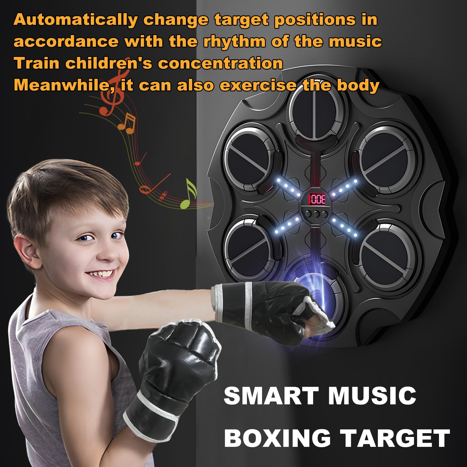 Music Boxing Machine Smart Bluetooth-compatible Wall-Mounted Kids Training Equipment, Electronic Punching Target, Boxing Speed Trainer, Includes Gloves, Perfect Gift for Boys & Girls Boxing Set