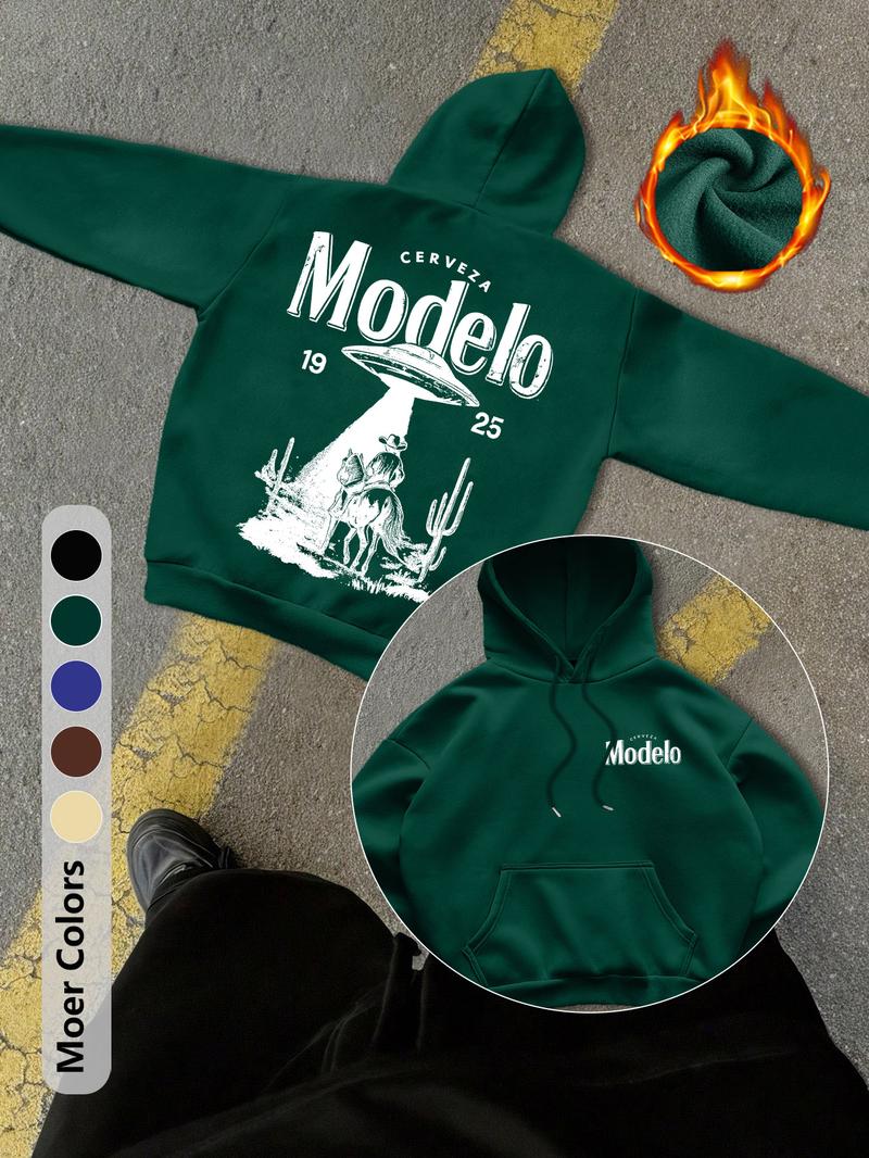 Gothic UFO and Western Cowboy Print Men's Regular Fashion Hoodies Printed Long Sleeve Hooded Sweatshirt Jacket