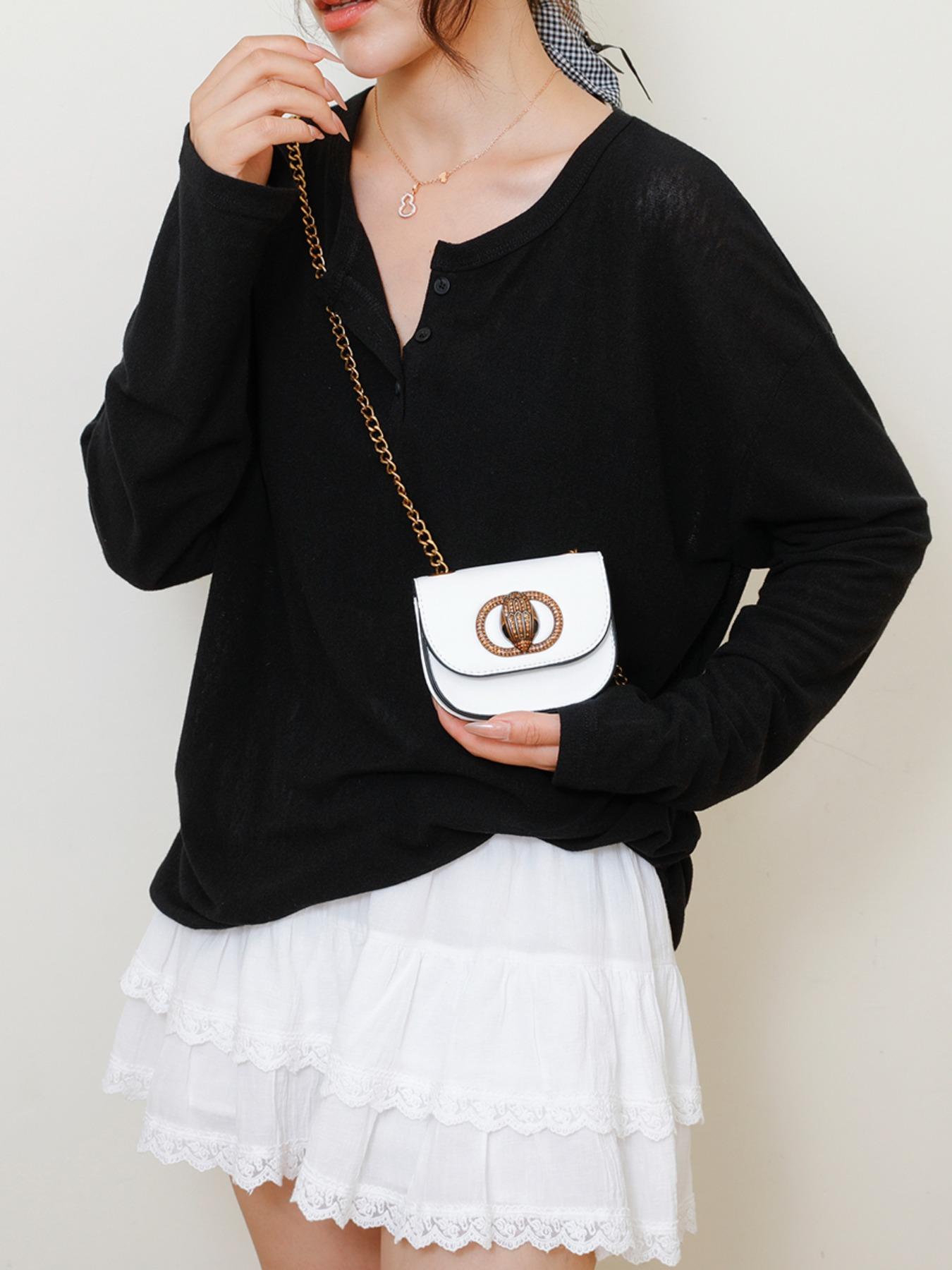 New Mini Chain Bag, Solid Color Flap Closure, Half Round Crossbody Bag, High-End Single Shoulder Fashion, Trendy Luxurious Handbag, Crescent Bag, Lightweight Crossbody Bag