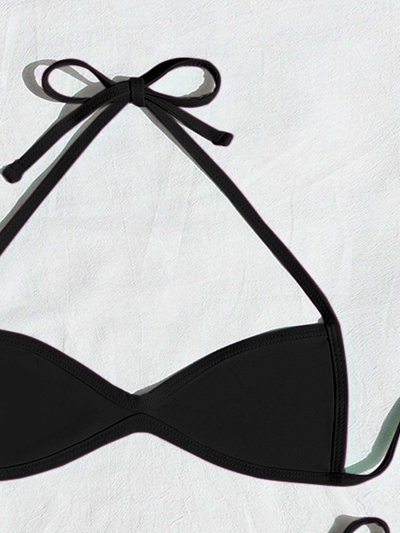 Women's Two-piece Plain or Colorblock Bikinis Set for Summer, Halter Tie-Back Bikini Top & Tie-Side High-Cut Bikini Bottom, Ladies Summer Swimwear for Beach Holiday