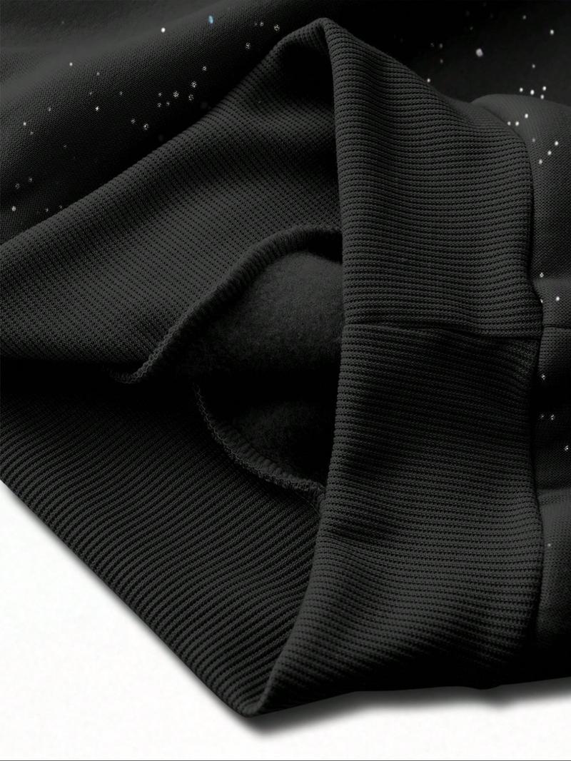 Men's Fleece Hoodie Sweatshirt, College Style Letter Print, Silver Color Sequins, Kangaroo Pocket, Casual Fall & Winter Wear