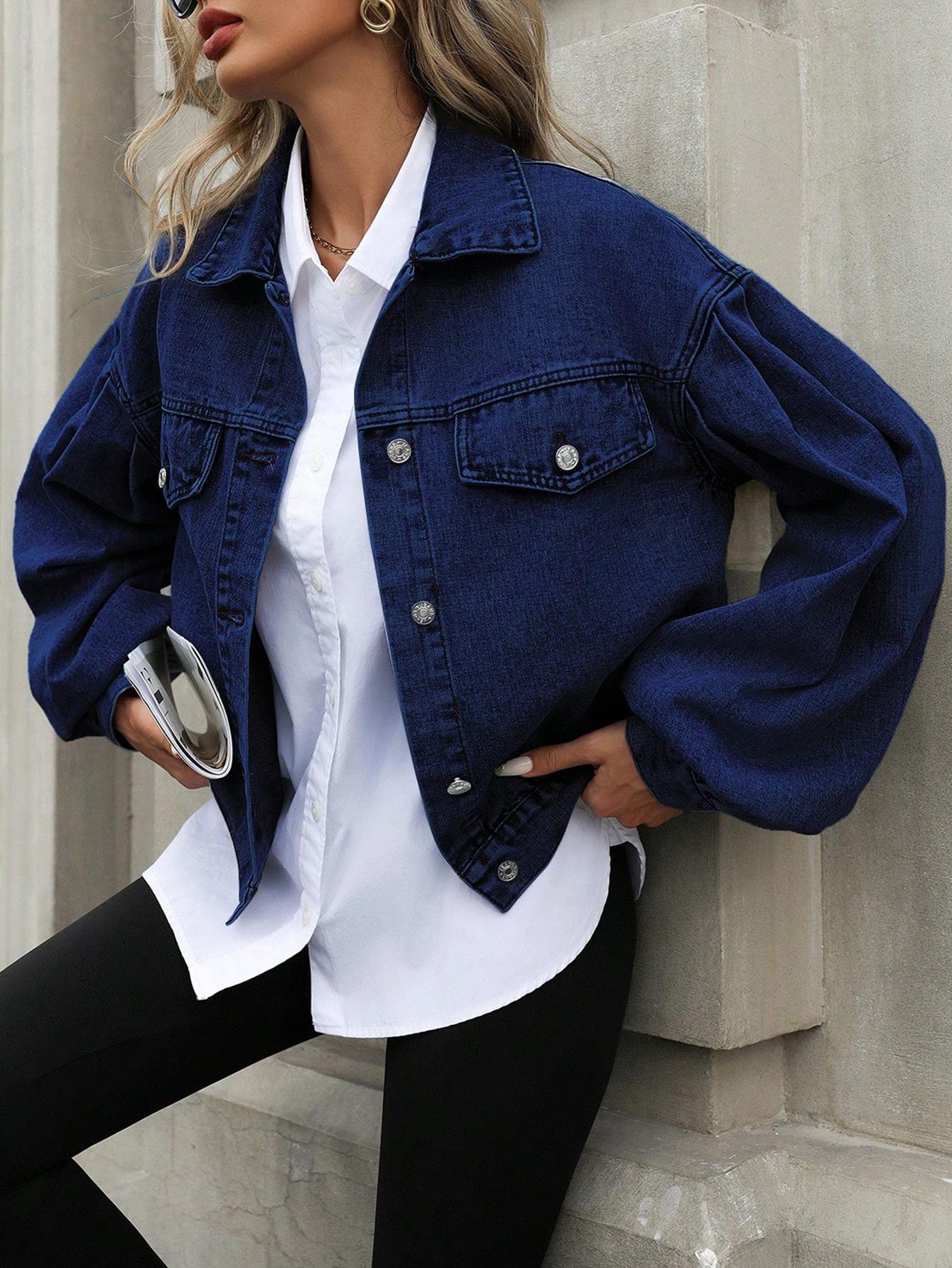 Women's Distressed Denim Jacket, Fashion Casual Long Sleeve Button Up Outerwear for Daily Wear, Ladies Clothes for All Seasons