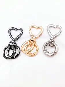 A set of heart-shaped spring buckles and spring rings, convenient keychain, dog clip, backpack accessory, keychain pendant, can open handbag strap connector, outdoor camping and hiking accessory, Bag Charms, suitable for DIY lanyard dog clips