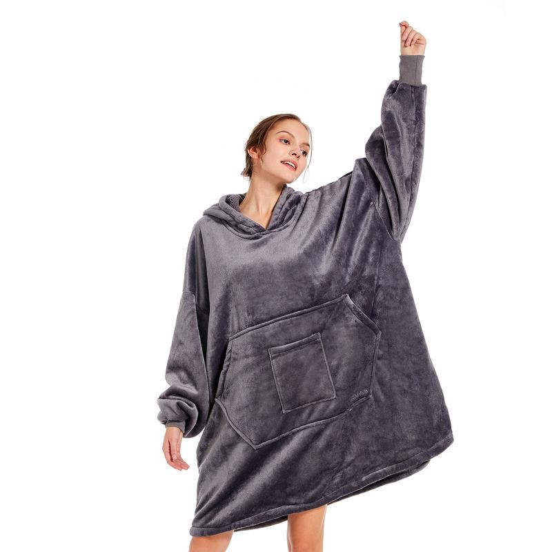 REDESS Women's Fleece Blanket Hoodie Robe with Large Pocket Cozy Casual Homewear Pajama Long Sleeve Winter Loungewear Minimalist Basic Nightwear for Women Womenswear