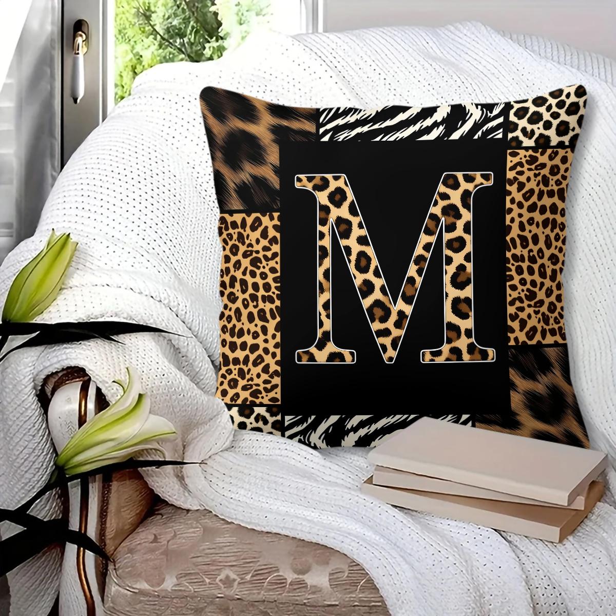 Animal Print Monogram Throw Pillow, Leopard Zebra Tiger Initial Pillow with Insert, for Sofa Living Room, Home Decor Gift for Animal Lovers