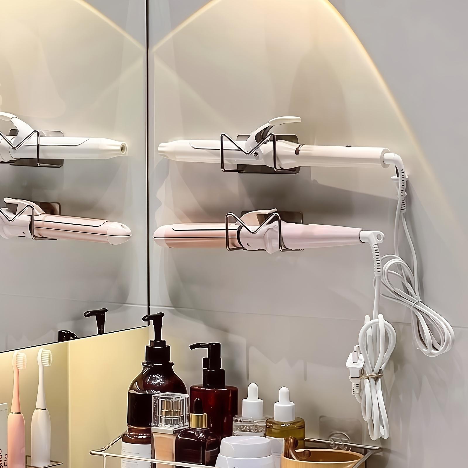 No-drill stainless steel curling iron holder, wall-mounted self-adhesive hair tool organizer, space-saving curling iron, straightener, and beauty tool storage rack, suitable for bathroom and dressing table