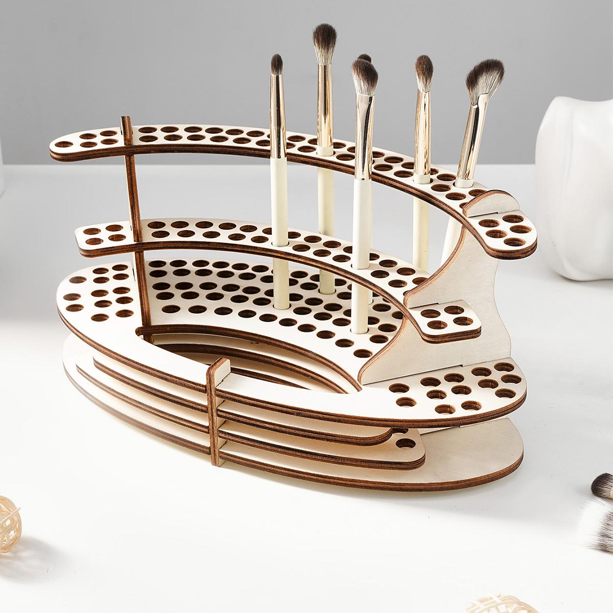 Simple Wooden Elliptical Pencil Holder, Handmade Wood Craft, Desk Organizer, Decorative Pen Stand, Ideal for Study Room, Makeup Table, Bookshelf